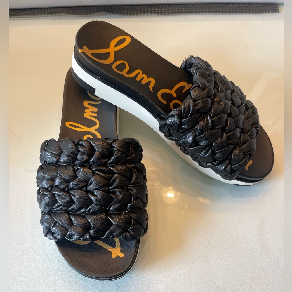 Sam Edelman Ainslie Black Nappa Braided Strap Slide Sandals